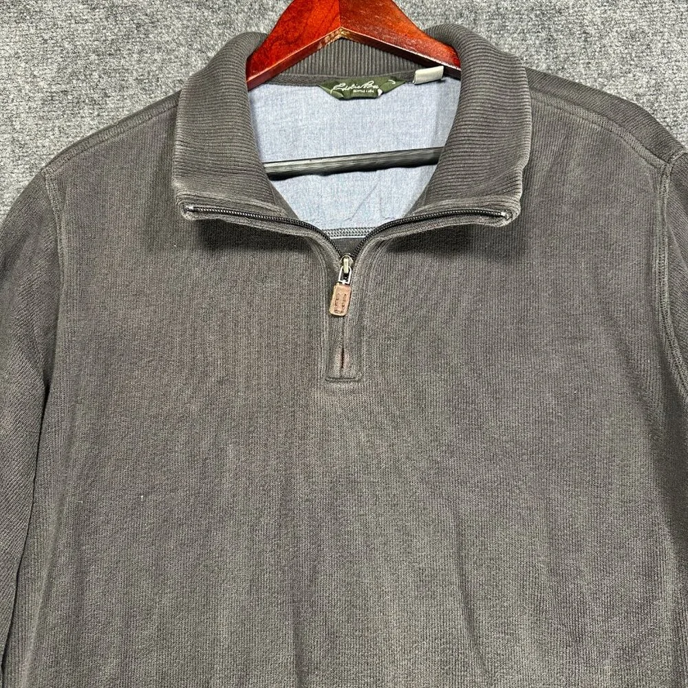 Eddie Bauer Sweater Mens XL 1/4 Zip Gray Cotton Ribbed Knit Pullover Long Sleeve
